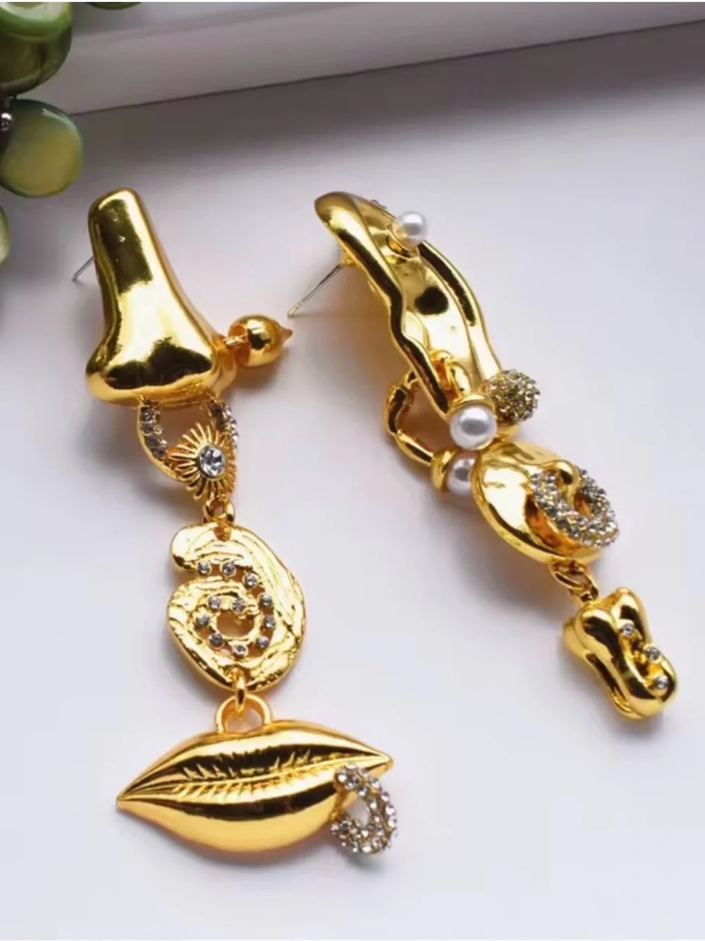 Luxurious Gold Drop Earrings with Pearl Accents